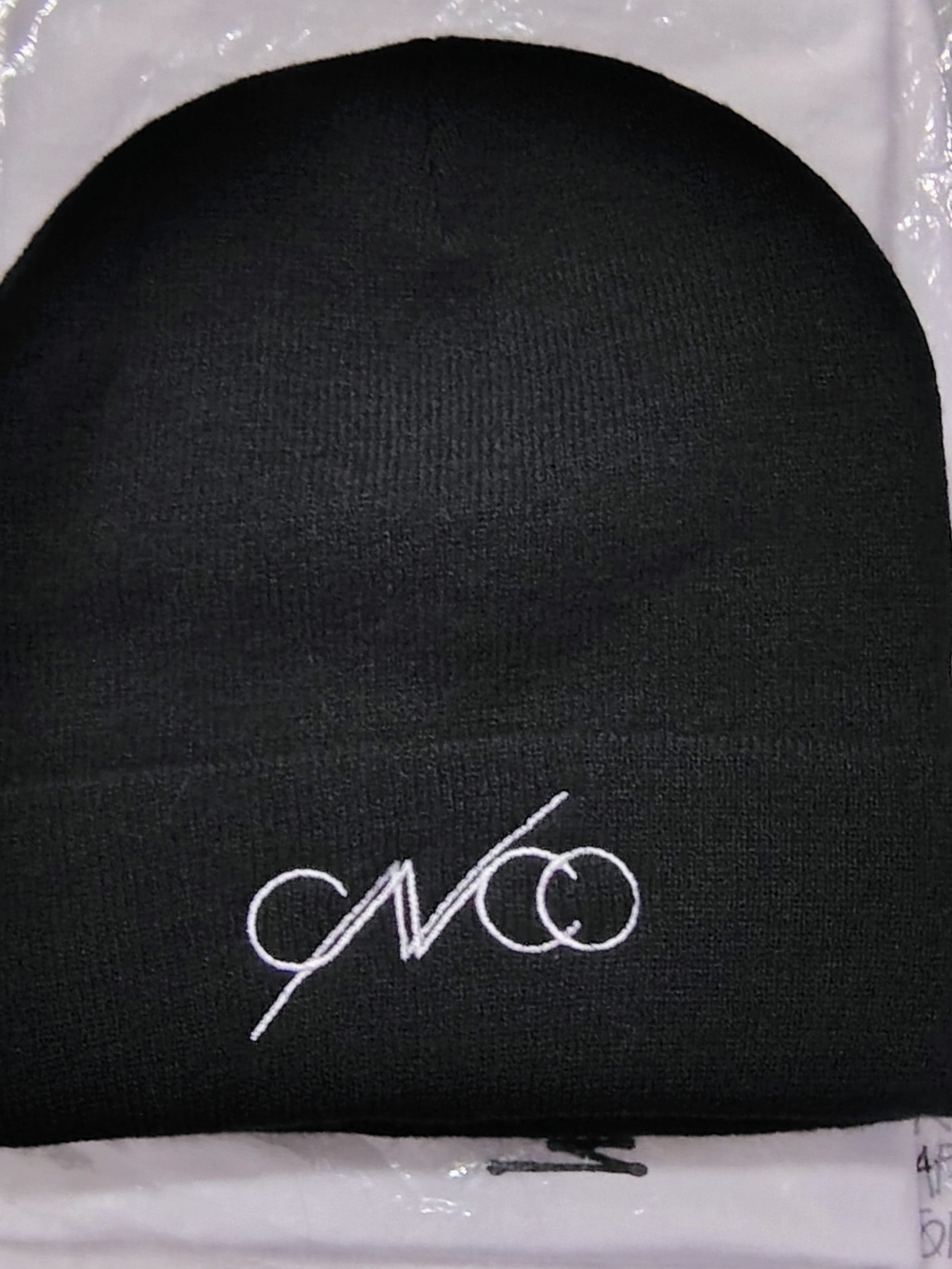 Unbranded Black Knit Beanie with White Signature Embroidery